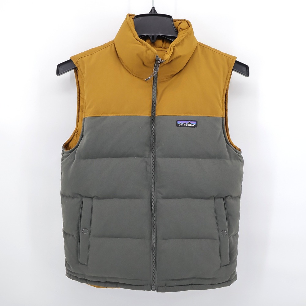 Patagonia Bivy Reversible Duck Down Vest Brown Gray Puffer Mens Small